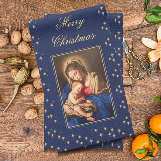 Madonna & kind religieuze kerstdecoraties theedoek