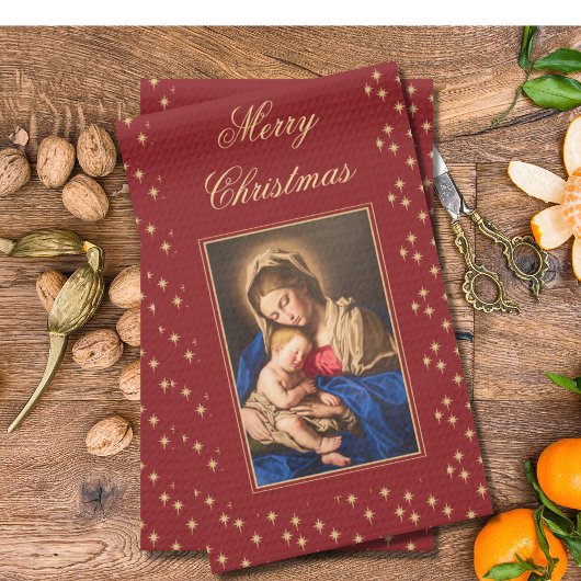 Madonna & kind religieuze kerstdecoraties theedoek