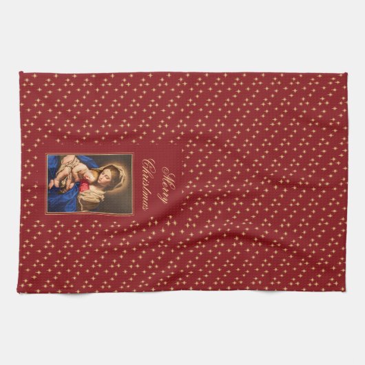 Madonna & kind religieuze kerstdecoraties theedoek (Horizontaal)