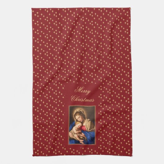 Madonna & kind religieuze kerstdecoraties theedoek (Verticaal)