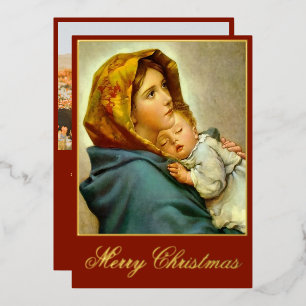 Madonna & Kind Religieuze Kerstmis met Foto Folie Feestdagenkaart