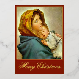 Madonna & Kind Religieuze Kerstmis met Foto Folie Feestdagenkaart