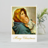 Madonna & Kind Religieuze Kerstmis met Foto Folie Feestdagenkaart (Staand Voorkant)