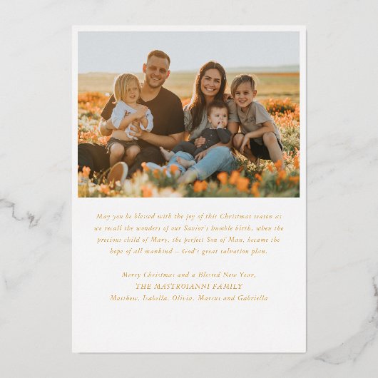 Madonna & Kind Religieuze Kerstmis met Foto Folie Feestdagenkaart (Achterkant)