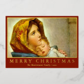 Madonna & Kind Religieuze Kerstmis met Foto Folie Feestdagenkaart (Voorkant)