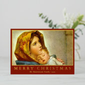 Madonna & Kind Religieuze Kerstmis met Foto Folie Feestdagenkaart (Staand Voorkant)