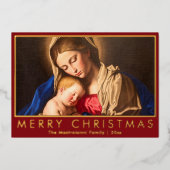 Madonna & Kind Religieuze Kerstmis met Foto Folie Feestdagenkaart (Voorkant)
