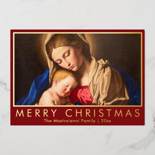 Madonna & Kind Religieuze Kerstmis met Foto Folie Feestdagenkaart (Voorkant)