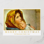 Madonna & Kind Religieuze Kerstmis met Foto Folie Feestdagenkaart (Voorkant)
