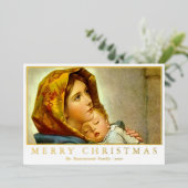 Madonna & Kind Religieuze Kerstmis met Foto Folie Feestdagenkaart (Staand Voorkant)