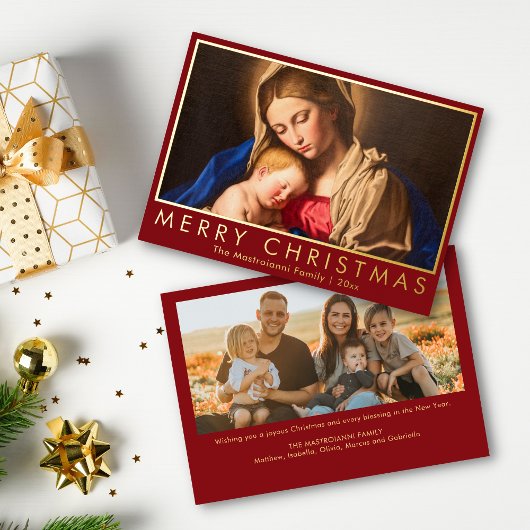 Madonna & Kind Religieuze Kerstmis met Foto Folie Feestdagenkaart