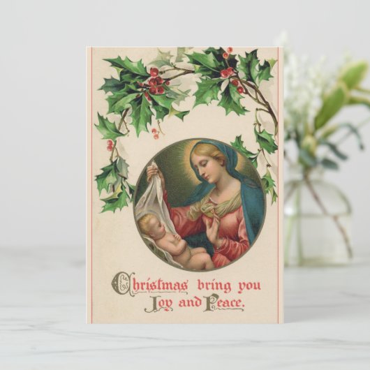 Madonna & kind Religieuze Retro Kerst Feestdagenkaart (Staand voorkant)