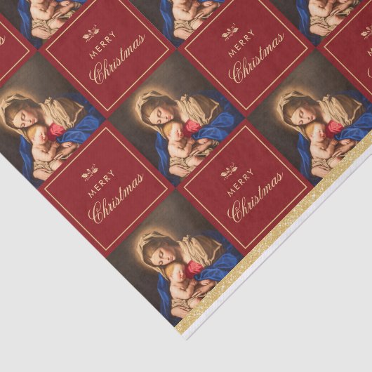 Madonna & Kind Rood Goud Religieuze Kerstmis Tissuepapier (Detail)