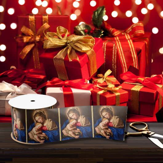 Madonna & Kind Traditionele Religieuze Kerstmis Satijnen Lint