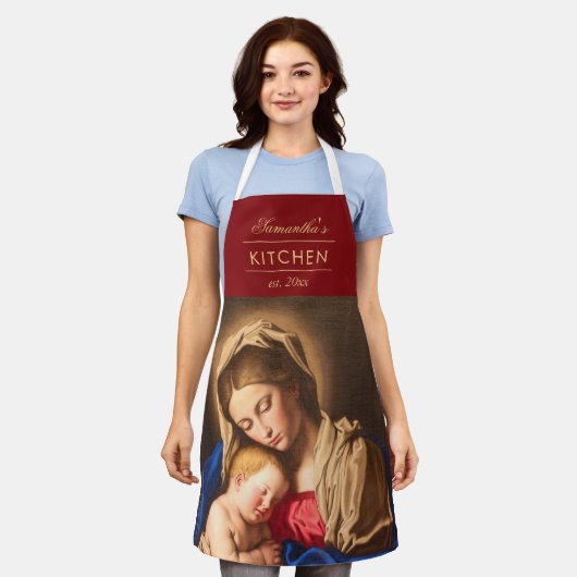 Madonna & Kind Traditionele Religieuze Kerstmis Schort (Gedragen)