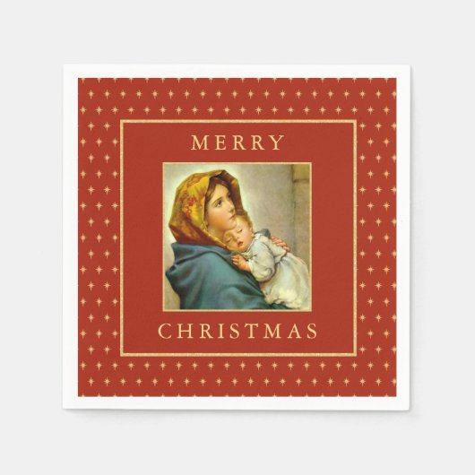 Madonna & Kind Traditionele Religieuze Kerstmis Servet (Voorkant)