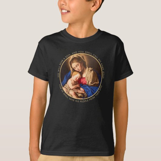 Madonna & Kind Traditionele Religieuze Kerstmis T-shirt (Voorkant)