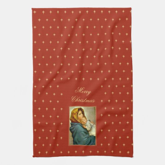 Madonna & Kind Traditionele Religieuze Kerstmis Theedoek (Verticaal)