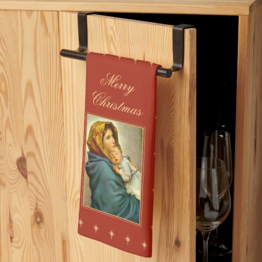 Madonna & Kind Traditionele Religieuze Kerstmis Theedoek (Derde Gevouwen)
