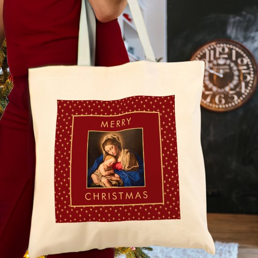 Madonna & Kind Traditionele Religieuze Kerstmis Tote Bag