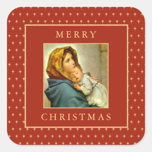 Madonna & Kind Traditionele Religieuze Kerstmis Vierkante Sticker (Voorkant)