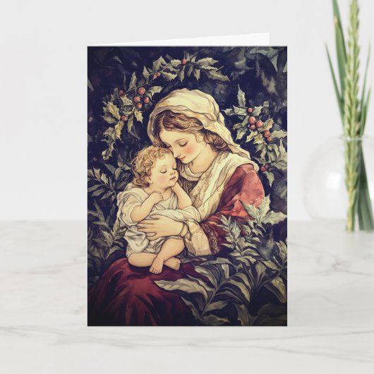 Madonna Kind Vintage Kerst Kaart (Voorkant)