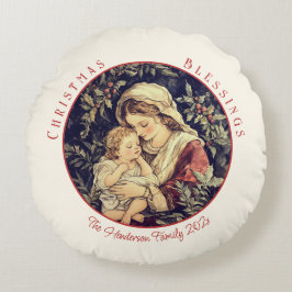 Madonna Kind Vintage Kerstmis Rond Kussen