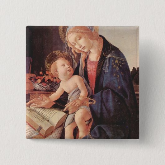 Madonna leert het kind Jezus Vierkante Button 5,1 Cm (Voorkant)