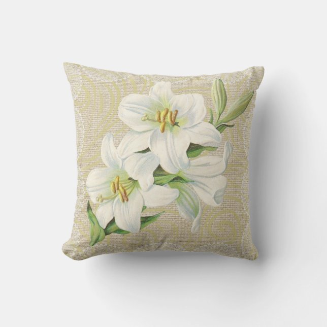 Madonna lelie & kant bloem vintage kussen (Voorkant)