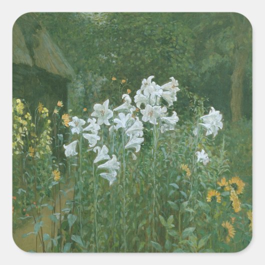 Madonna Lilies in een tuin Vierkante Sticker (Voorkant)