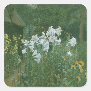 Madonna Lilies in een tuin Vierkante Sticker