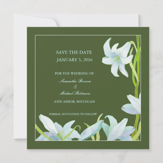 Madonna Lily bewaart de datum-huwelijksuitnodiging Save The Date (Voorkant)