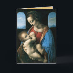 MADONNA LITTA, Blue Sapphire Feestdagen Kaart<br><div class="desc">De Madonna Litta is een eind vijftiende-eeuwse schilderij van de Madonna die de baby Jezus verzorgt,  die algemeen wordt toegeschreven aan Leonardo da Vinci en wordt getoond in het Hermitage Museum in Sint-Petersburg. Ontwerp met een heldere sappiergem en oude bruine parchementeffecten.</div>