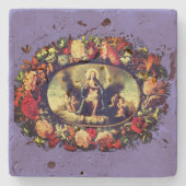Madonna – Maria – Blumenkranz – Vintage Stenen Onderzetter (Voorkant)