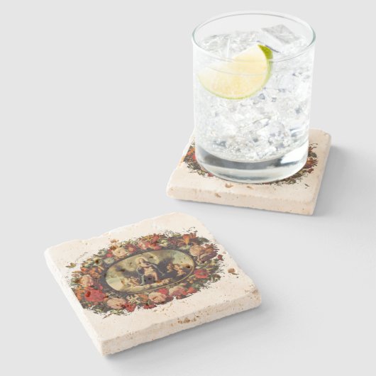 Madonna – Maria – Blumenkranz – Vintage Stenen Onderzetter (Zijkant)