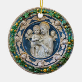Madonna met cherubijnen en bloemenslingers van Del Keramisch Ornament