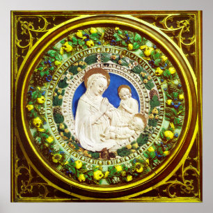 MADONNA MET CHILD RENAISSANCE FLORAL CROWN POSTER