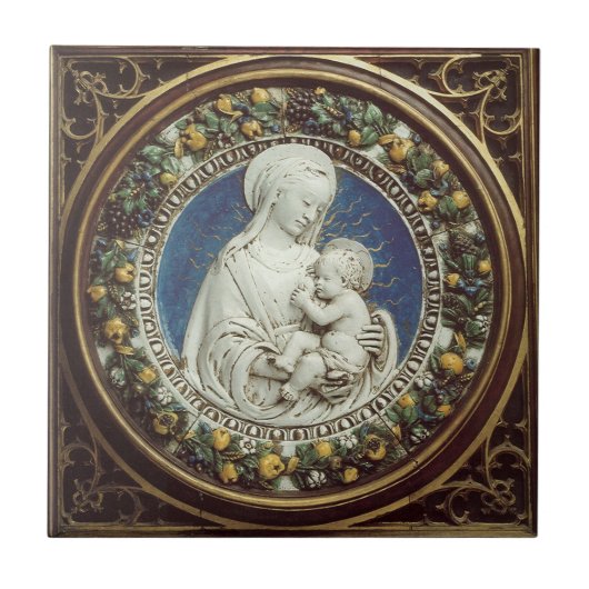 MADONNA MET CHILD RENAISSANCE FLORAL CROWN TEGELTJE (Voorkant)