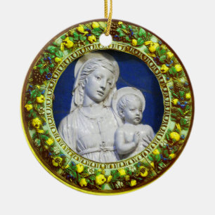 MADONNA MET CHILD Round Blue Sapphire Ceramic Orn Keramisch Ornament