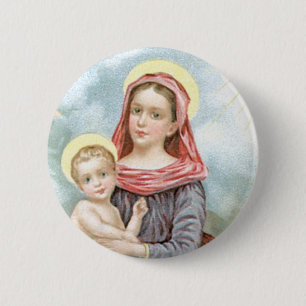 Madonna met Christus Kind Ronde Button 5,7 Cm