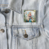 Madonna met Christus Kind Vierkante Button 5,1 Cm (In situ)
