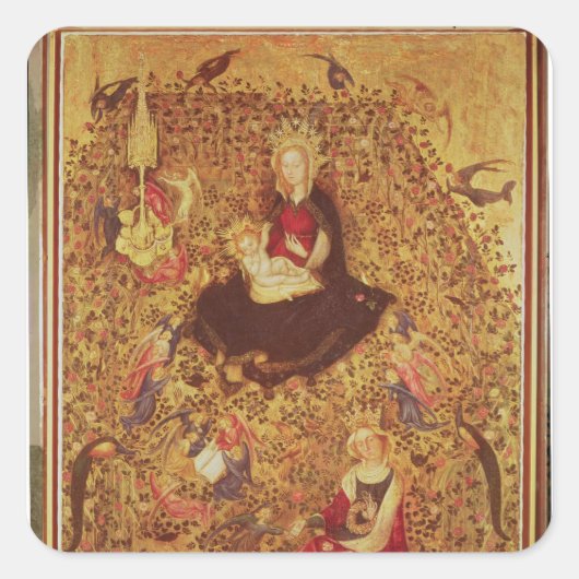 Madonna met een Roos Struik Vierkante Sticker (Voorkant)