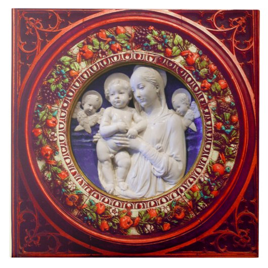 MADONNA MET KIND, ANGELS RENAISSANCE FLORAL CROWN TEGELTJE (Voorkant)