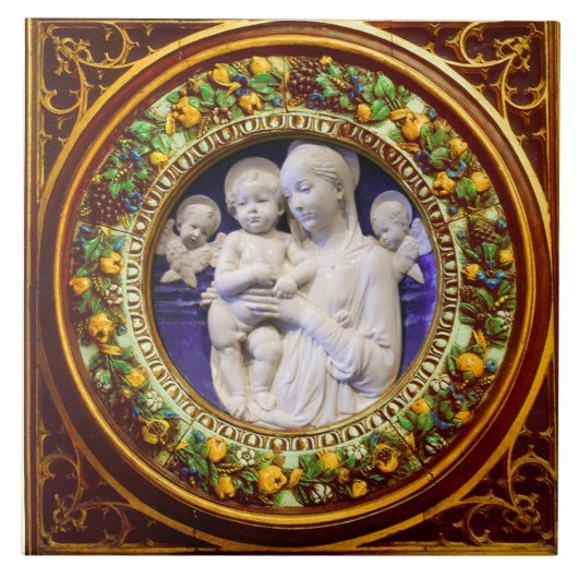 MADONNA MET KIND, ANGELS RENAISSANCE FLORAL CROWN TEGELTJE (Voorkant)