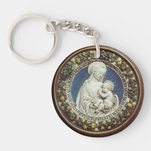 MADONNA MET KIND Ave Maria Prayer Parchment Sleutelhanger (Voorkant)