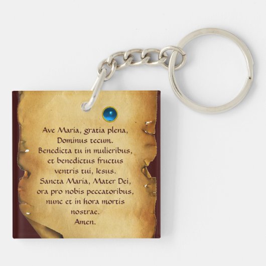 MADONNA MET KIND Ave Maria Prayer Parchment Sleutelhanger (Achterkant)