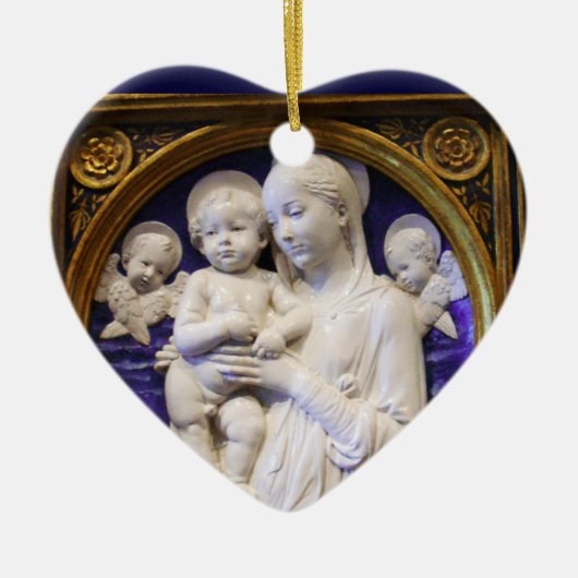 MADONNA MET KIND EN ANGELS Blue Sapphire Heart Keramisch Ornament (Voorkant)