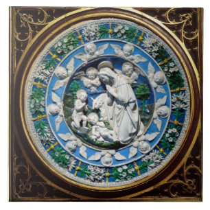 MADONNA MET KIND EN ANGELS FLORAL CROWN TEGELTJE