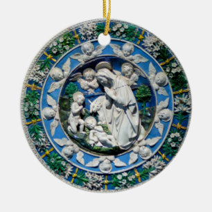 MADONNA MET KIND EN ANGELS KERAMISCH ORNAMENT