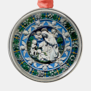 MADONNA MET KIND EN ANGELS METALEN ORNAMENT